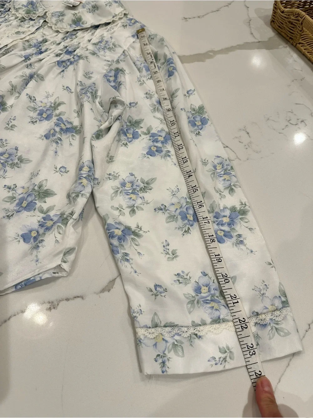 VTG Barbizon Cuddleskin 2-Piece Pajama Set XL Floral Lace Cottage Flannel Satin